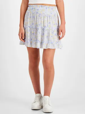 Stretch Comfort Women's Floral Printed Skirt,Light Blue