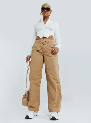 Anti Bacterial Treatment Burdem Low Waist Pants Camel