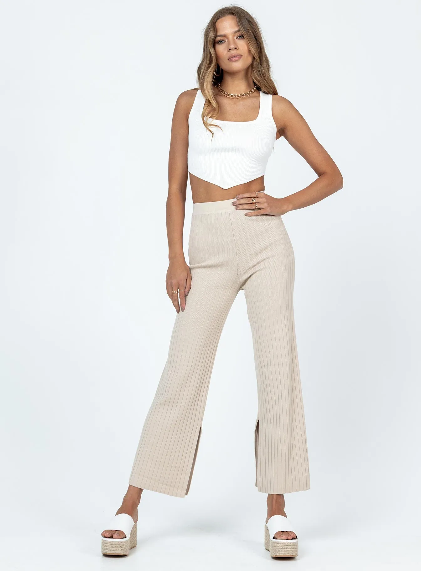 Relax Mode Allen Ribbed Pants Cream