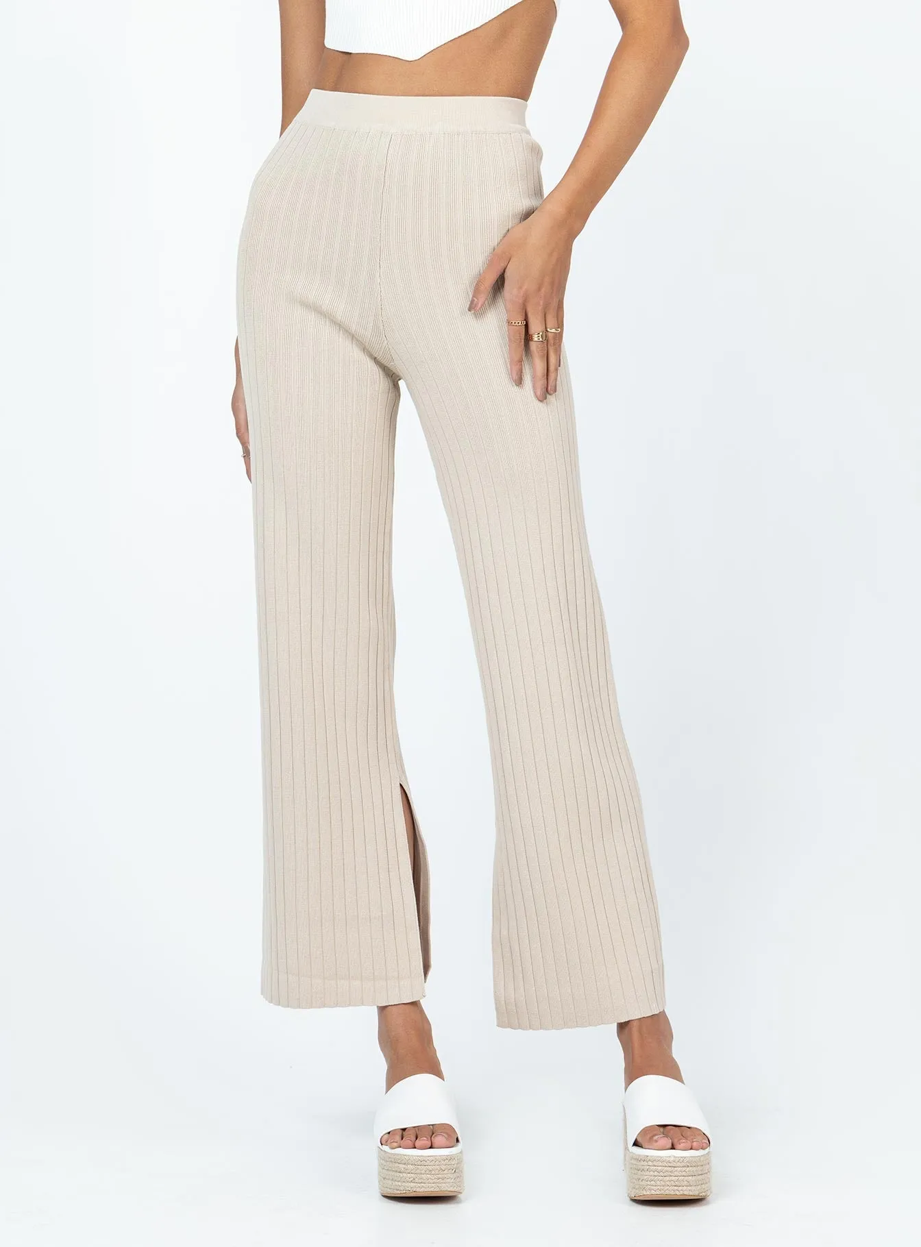 Contoured Panel Design Allen Ribbed Pants Cream