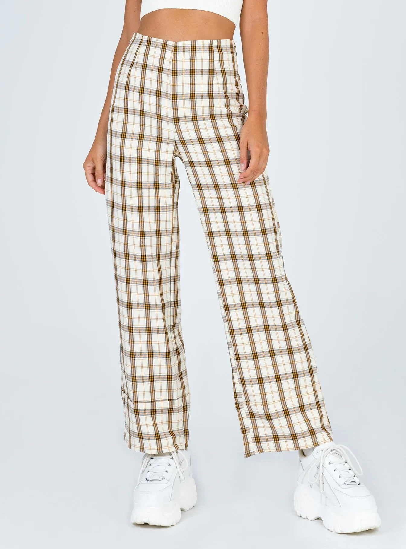 Euros Pants Yellow Check Functional Stretch