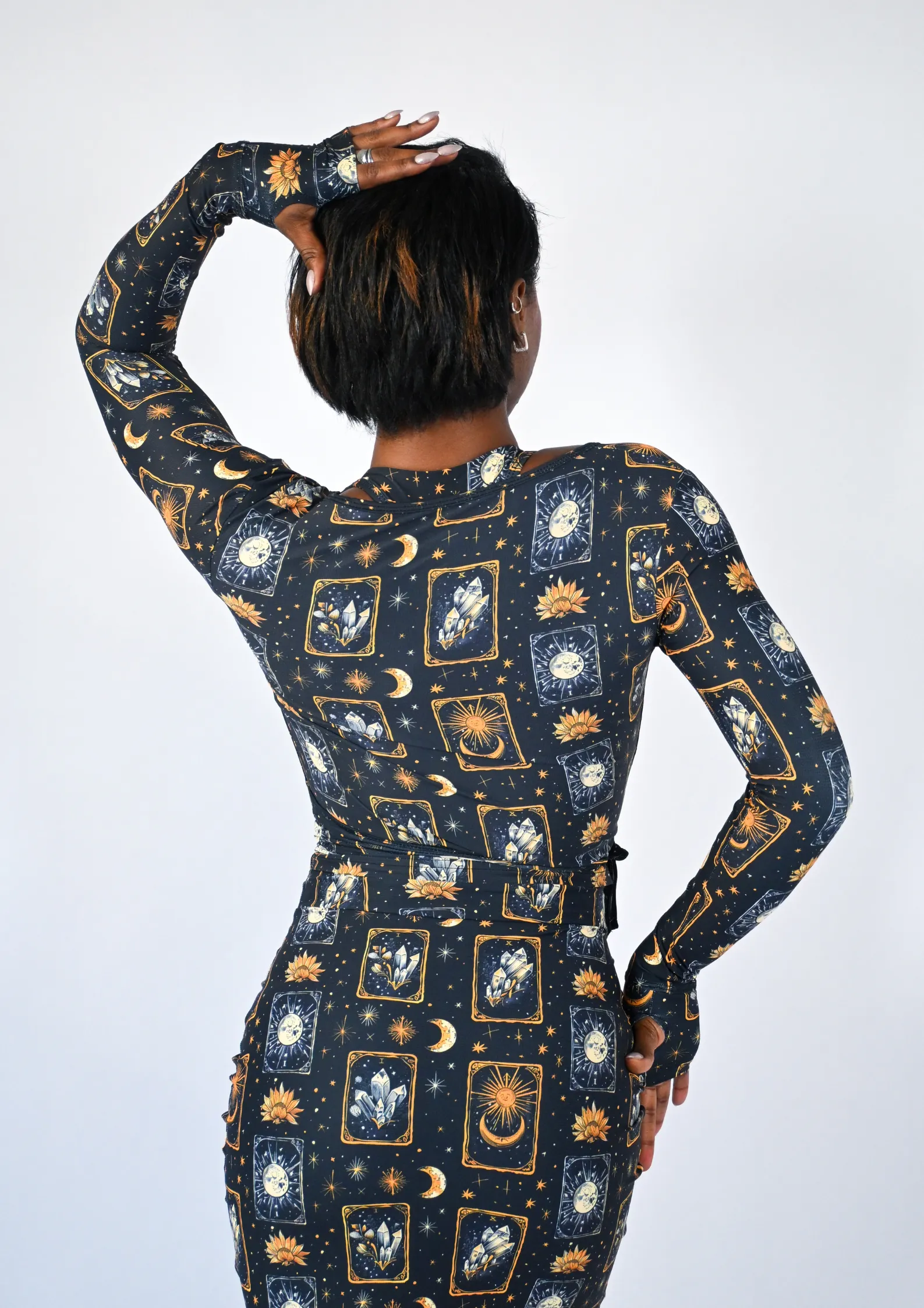 Soft Flow Celestial Tarot Mesh Wrap Top