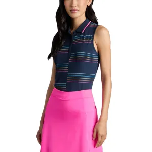 G/Fore Women's Split Stripe Tech Pique Sleeveless Golf Polo Shirt - Twilight Relaxing Design