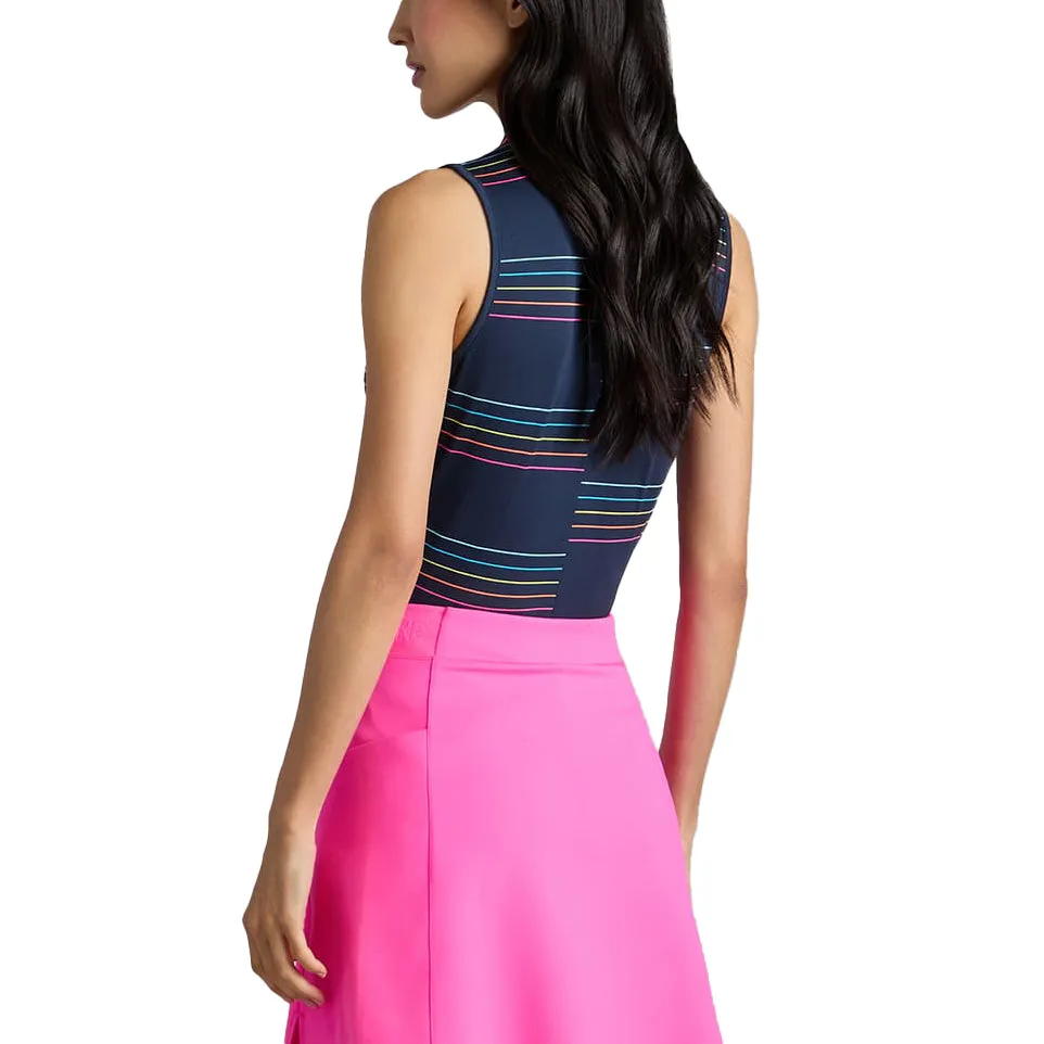 G/Fore Women's Split Stripe Tech Pique Sleeveless Golf Polo Shirt - Twilight AntiSnag Threading