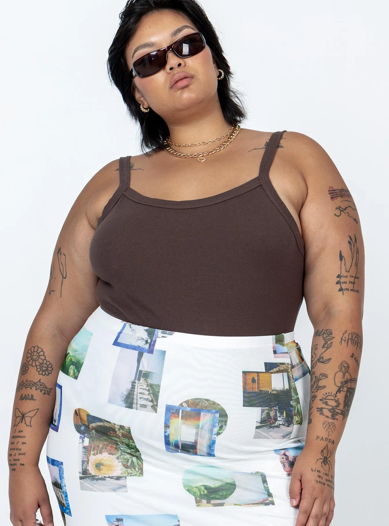 Lindsey Bodysuit Brown Curve one shoulder bodysuit