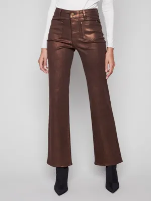 Pure Fit breathable materials CHARLIE B FLARE LEG FOIL TWILL PANTS - BRONZE