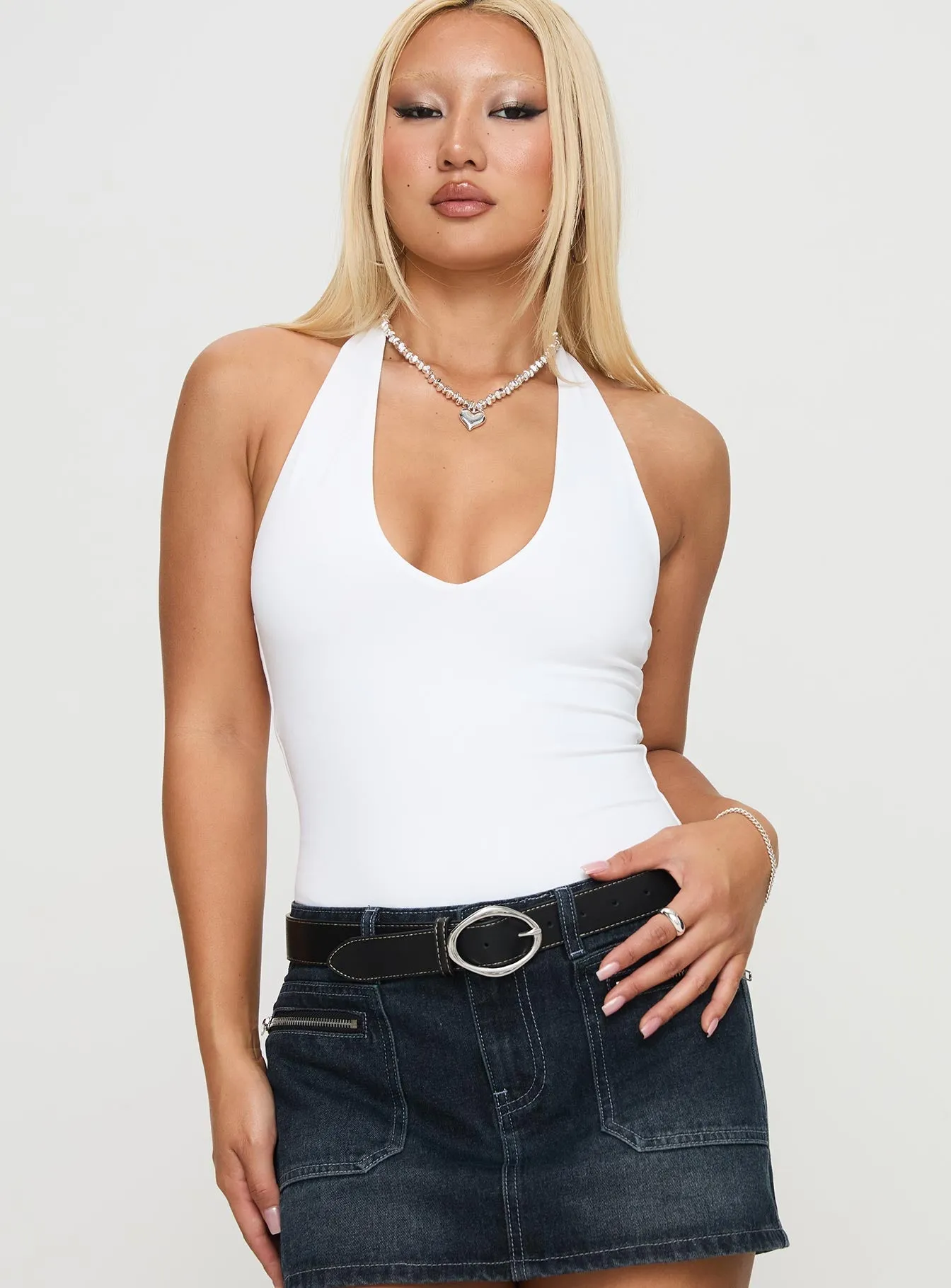 Someone New Halter Bodysuit White halter bodysuit high fashion bodysuit