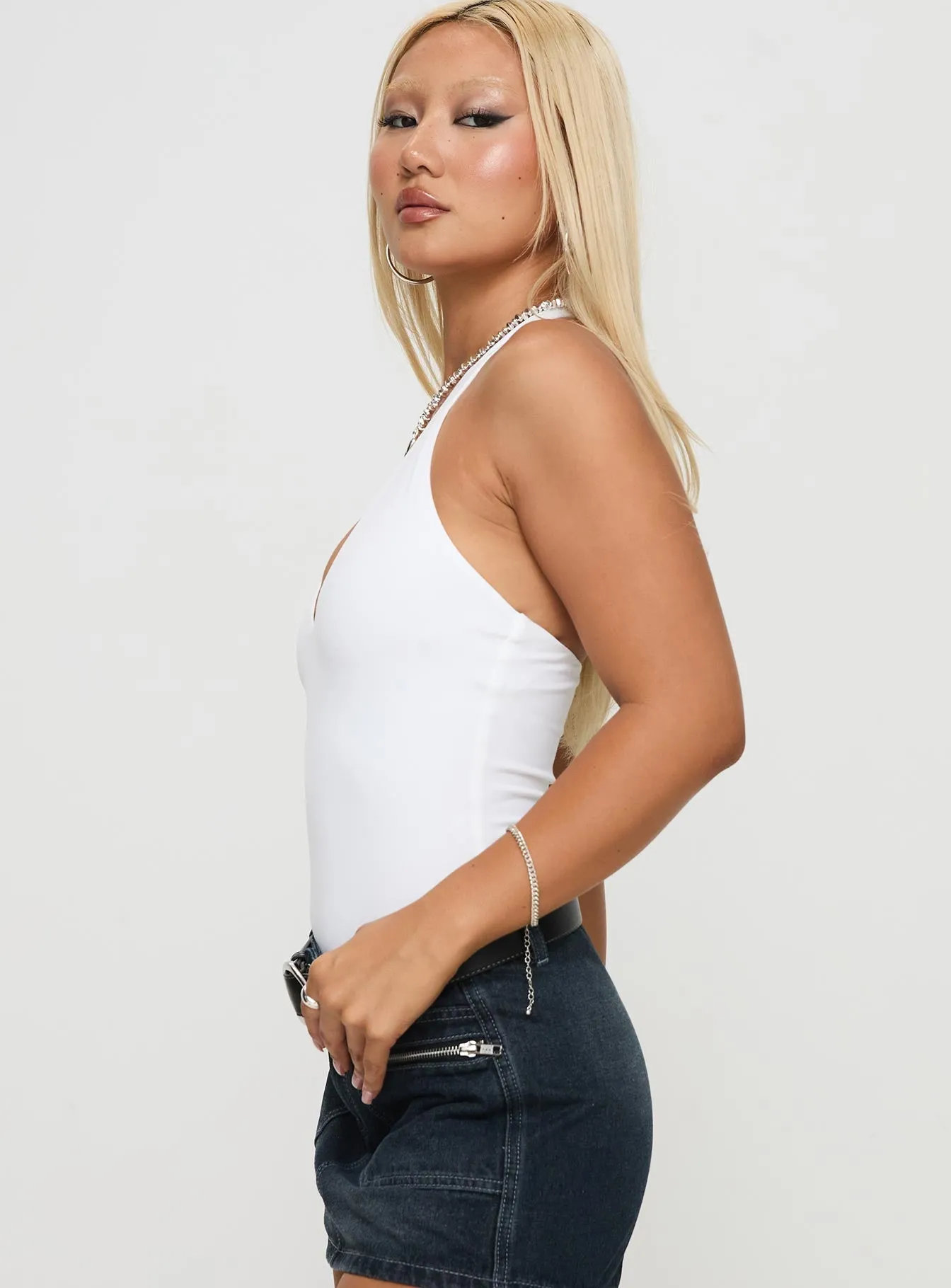 button bodysuit Someone New Halter Bodysuit White