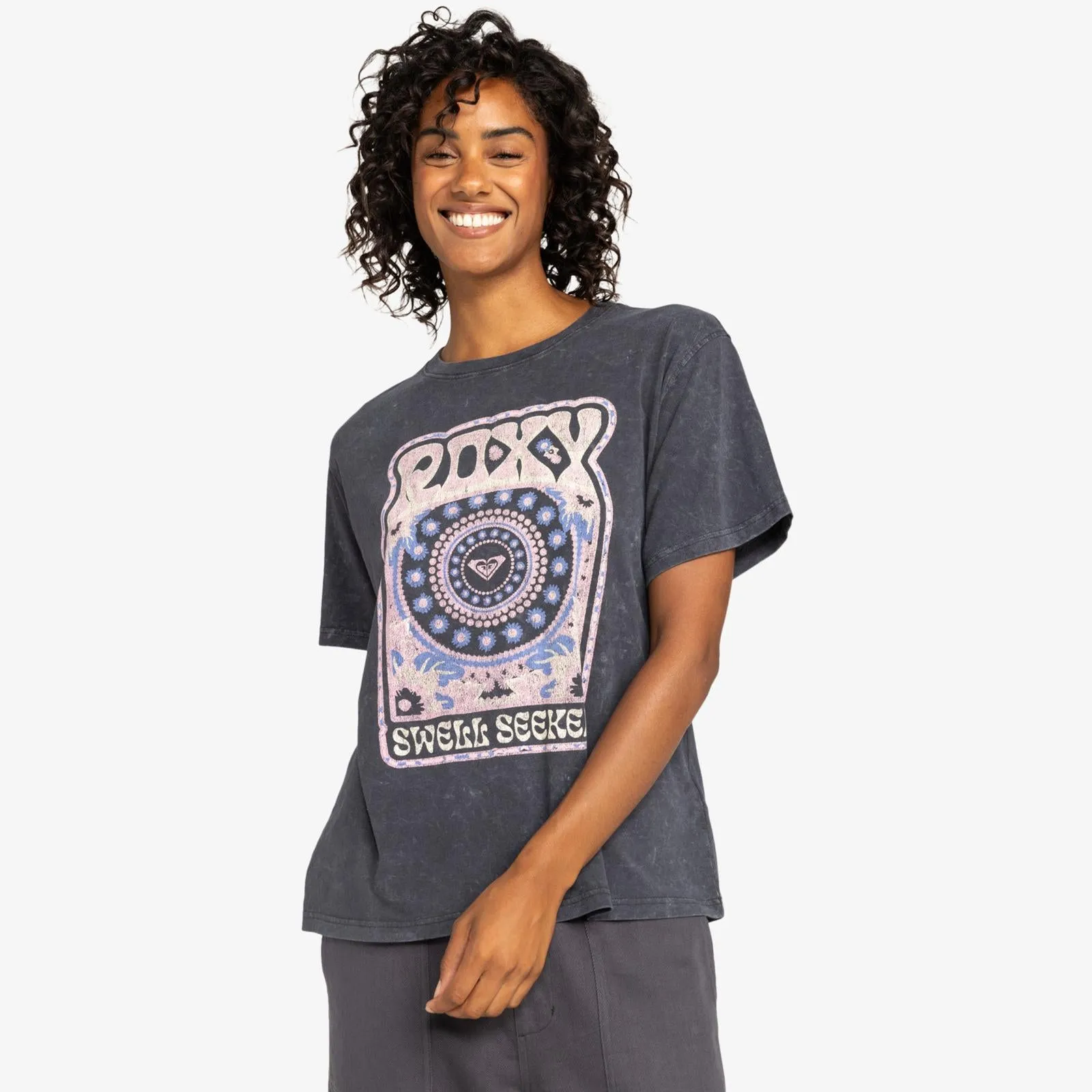 Roxy Womens Moonlight Sunset Short Sleeve T-Shirt Laser Cut Edges Flexible Fit Design