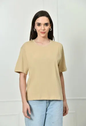 Soft Touch Comfy Design Timeless 100% Cotton Solid T-shirt - Beige