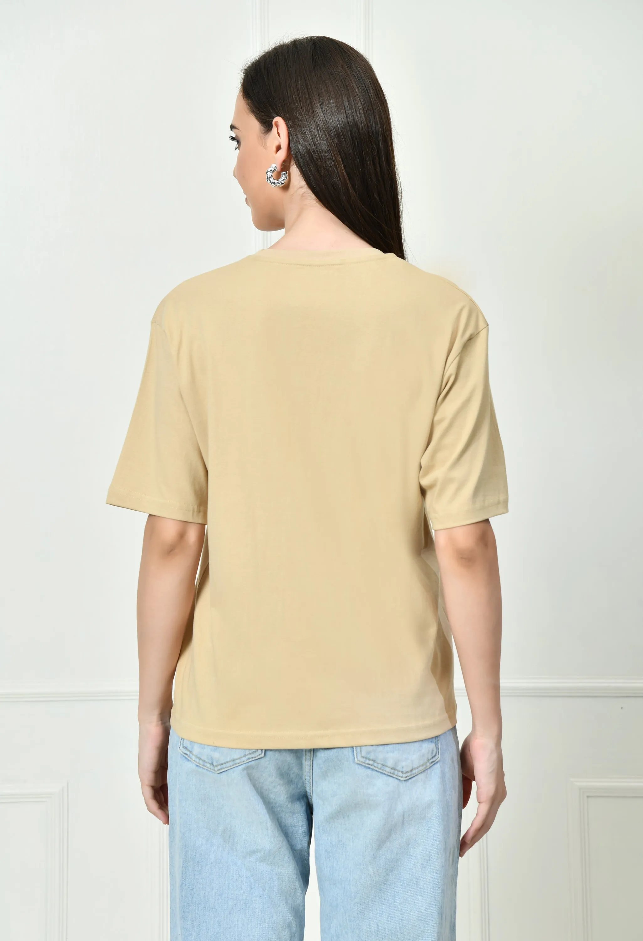 Trendy All-Day Comfy Apparel Timeless 100% Cotton Solid T-shirt - Beige