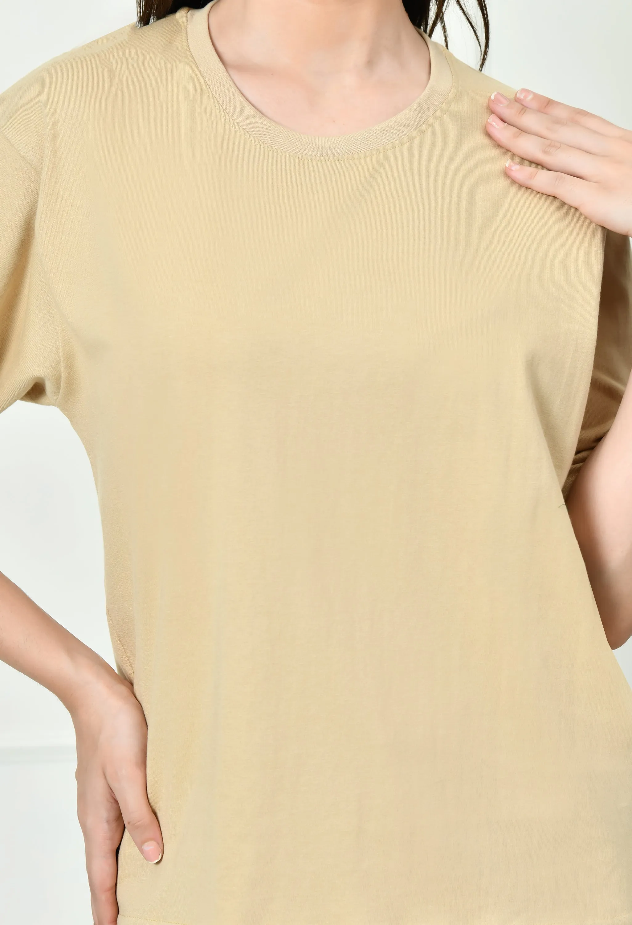 Casual Day Wear Timeless 100% Cotton Solid T-shirt - Beige