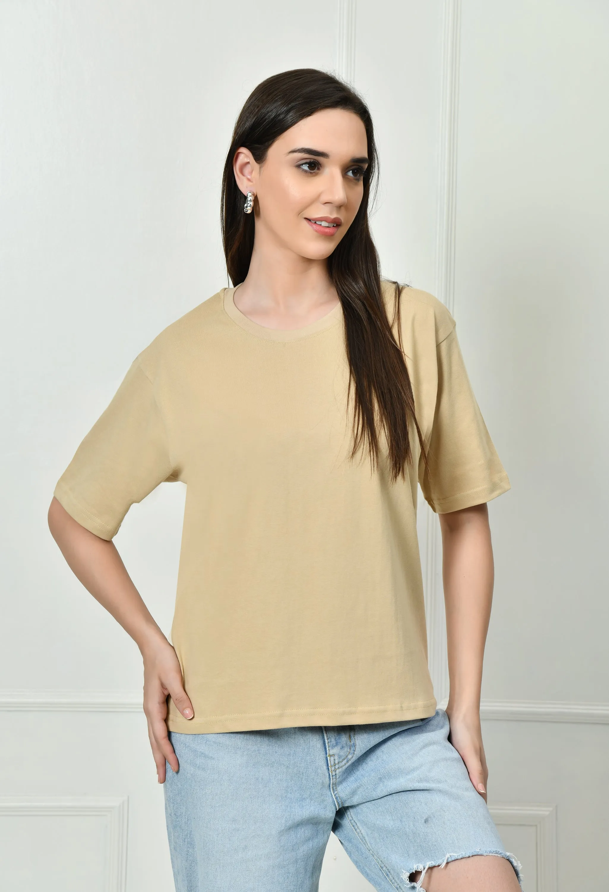Timeless 100% Cotton Solid T-shirt - Beige Soft Knit