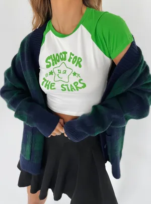 Shoot For The Stars Tee White / Green Rayon blend