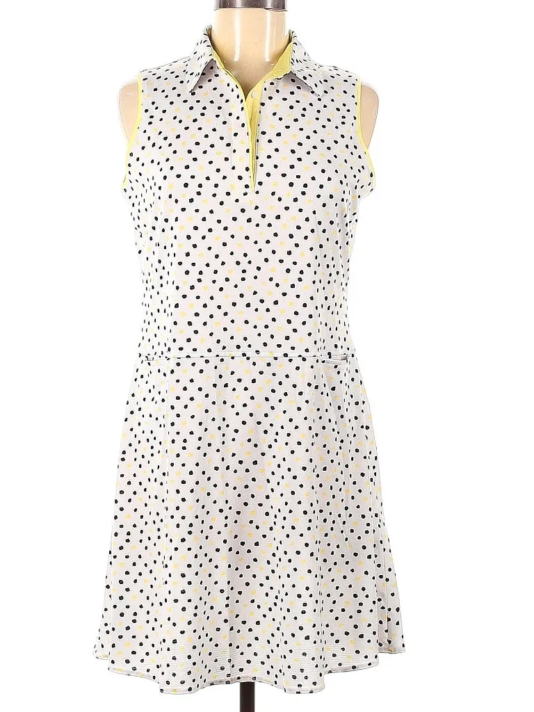 Light Silhouette Tailored-fit Sport Haley White w/Navy & Yellow Dots Sleeveless Golf Dress Size M