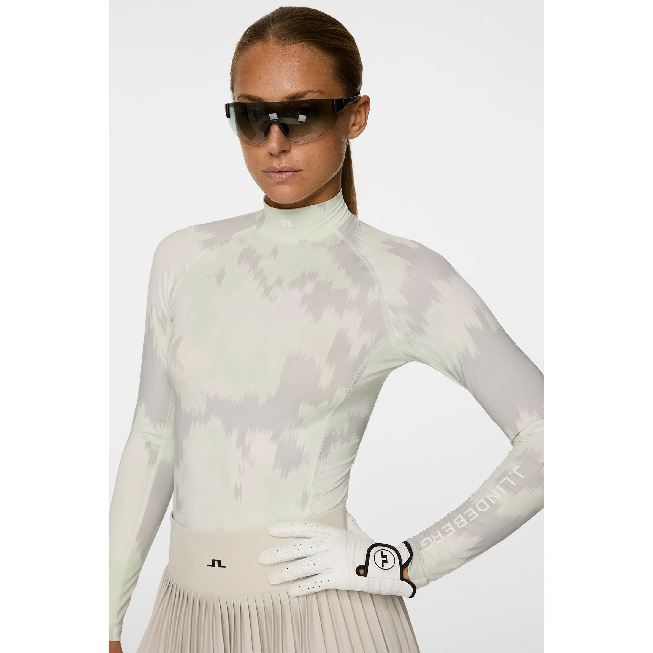 J.Lindeberg Women's Ella Print Compression Golf Shirt - Warp Ambrosia NonRestrictiveFit Soft Flow