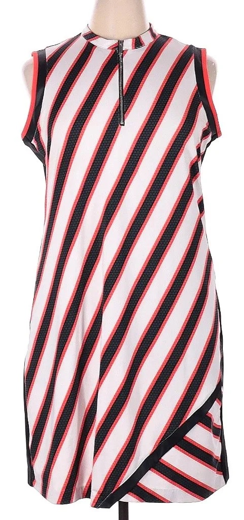 Summer Friendly Tail Activewear Red, White & Black Diagonal Striped Sleeveless Golf Dress Size XL MSP$90