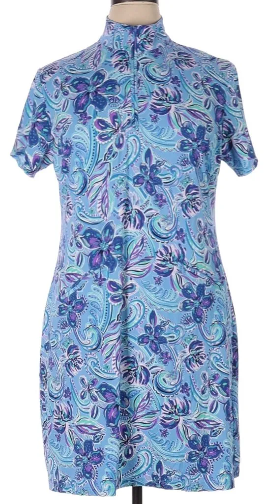 Sage Glow Layer Ready Ibkul Blue Floral Short Sleeve Golf Dress Size XL MSP$128