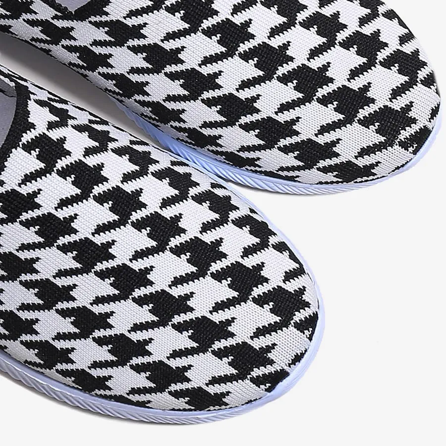 Houndstooth Slip On Sneakers Memory Foam Wellness Seekers Quick Drying Work Commute