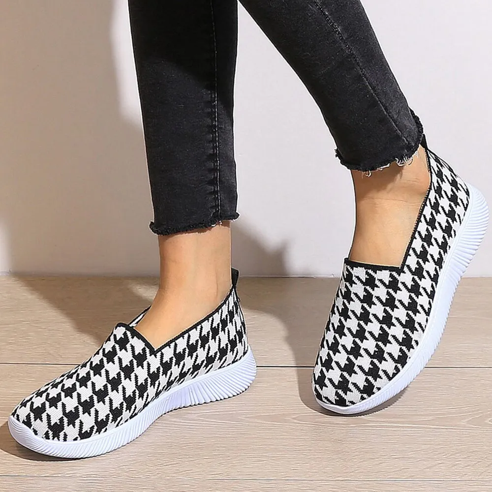 Houndstooth Slip On Sneakers Quick Dry Fabric Technology