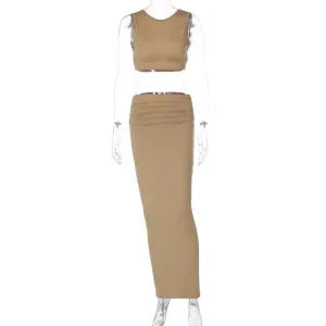 Bright-Hue Women Tank Tops Long Skirts Party  Dresses Two Piece Matching Sets Outfit 2025 Summer Clothes  Slim Solid Color