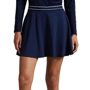 Hypoallergenic fabric RLX Ralph Lauren Women's Active Cable Knit A-Line Golf Skort - Refined Navy/Ceramic White Multi
