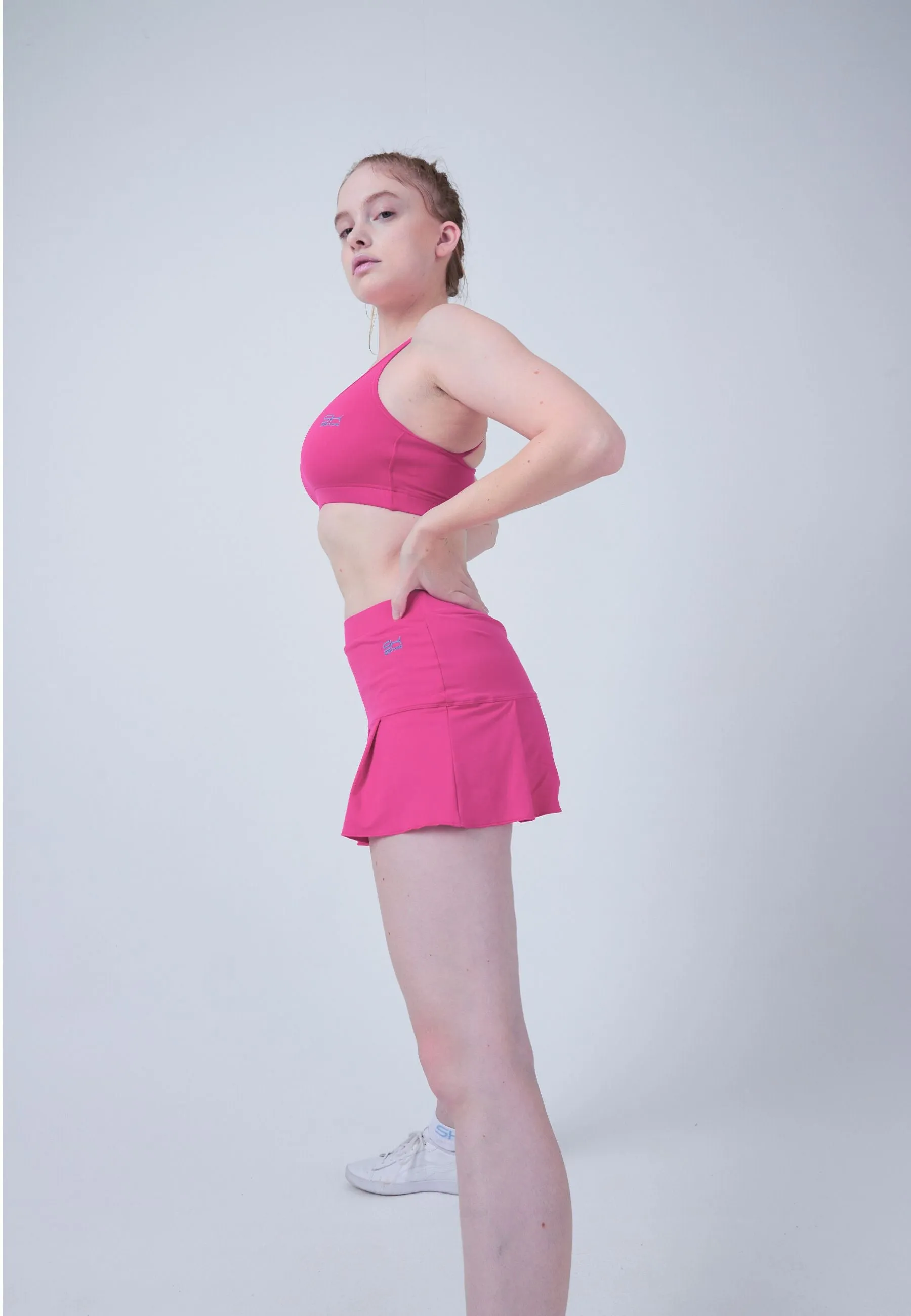 Boutique Exclusive Frayed Finish Pleated Tennis Skort, hibiscus pink