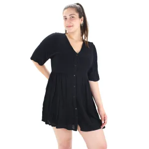 Eco Friendly Timeless Style Wear Women's Buttons Front Mini Ruffle Dress,Black