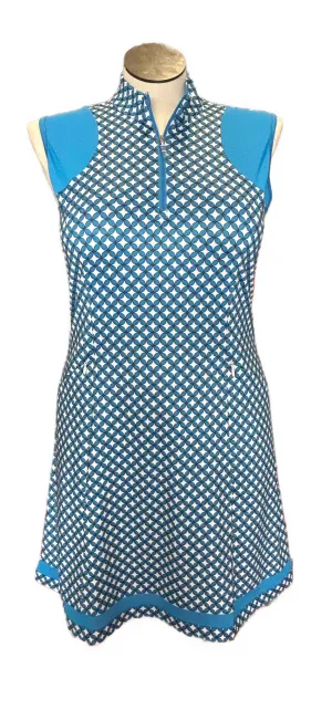 Front-Pocket Callaway Blue & White Geometric Patterned Women's Golf Dress Size L MSP$105