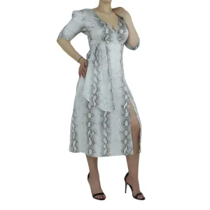 Fresh Energy Women's Satin Snake Print Midi Dress,Multi