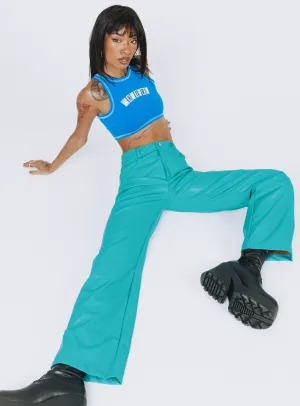 Johnson PU Pants Teal Relaxed Fit Design