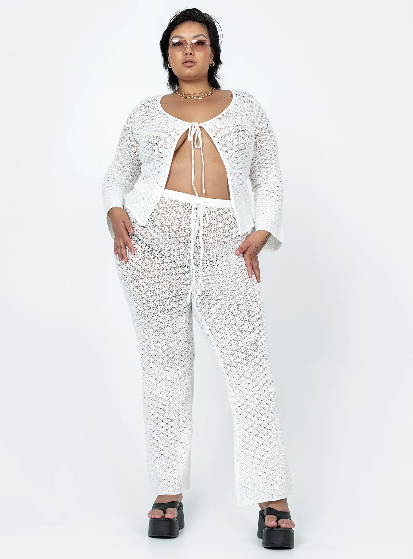 Wild & Free Crochet Pants Curve White Moisture wicking