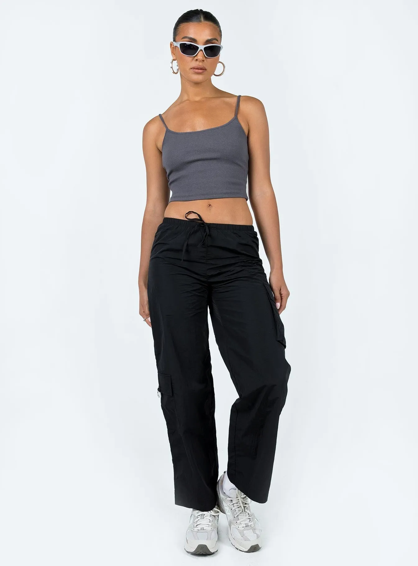 Side zipper High Waist Stretch Fernando Parachute Pants Black