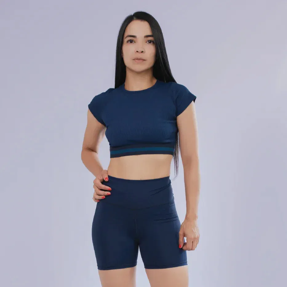indoor exercise CROP TOP CUELLO REDONDO MANGA CORTA PARA MUJER