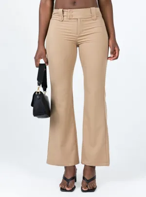 Yianna Low Waist Flare Pant Beige smooth zipper Soft Structure