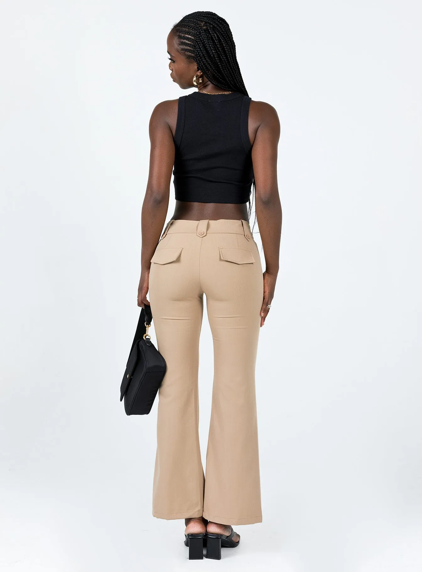 Yianna Low Waist Flare Pant Beige Casual Fit Perfect Movement