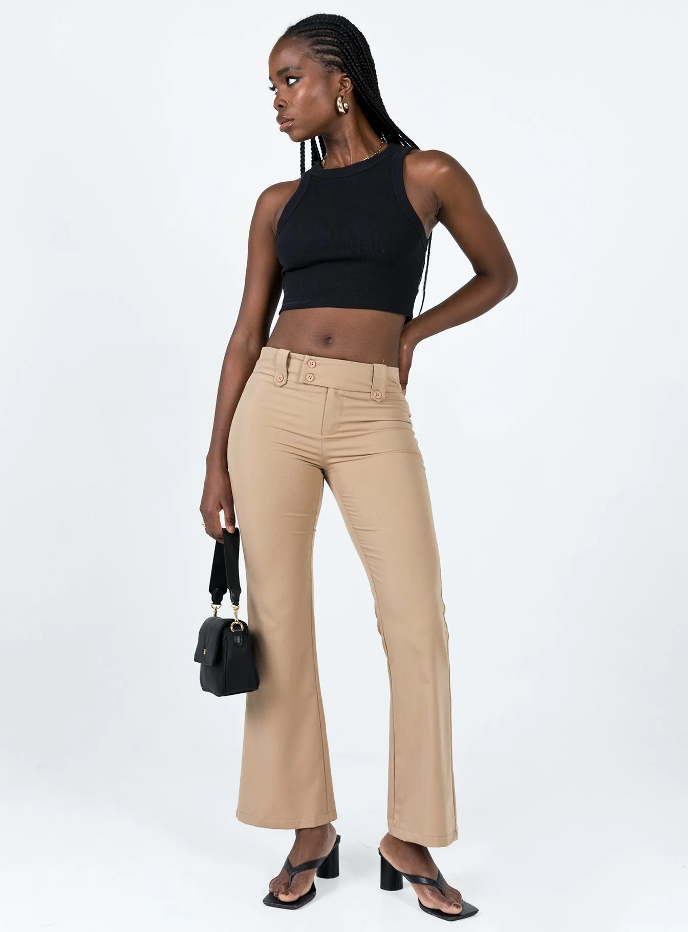 Yianna Low Waist Flare Pant Beige Lightweight Flex Fit Control
