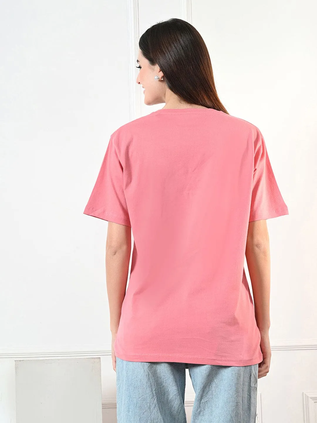 Timeless 100% Cotton Solid T-shirt - Peach Stretchable Fabric UV Protective Coating