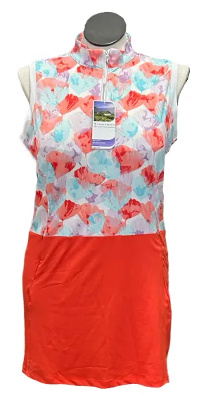 New Pebble Beach Coral, Blue & Purple Patterned Women's Golf Dress Size L MSP$70 Minimalist Elegance Hidden Zipper