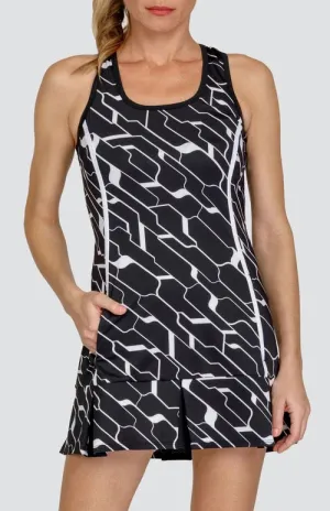 Trend Focused New Tail Activewear Kalindi 32' Tennis Dress - Cascade Geo Onyx MSP$87
