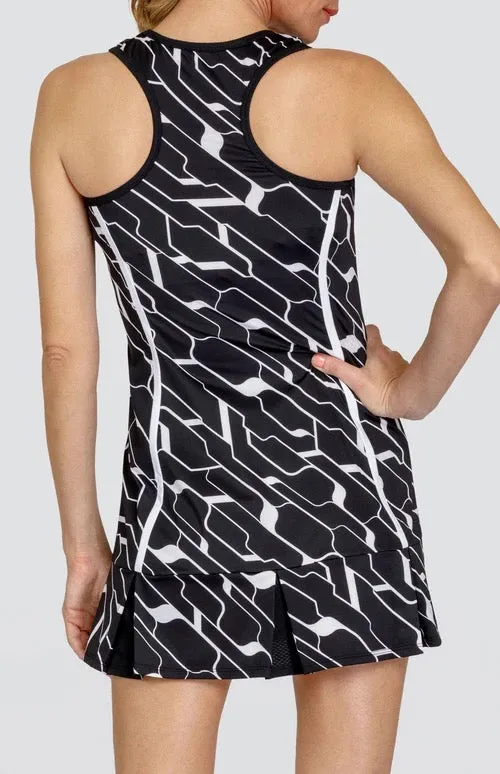 Cozy Fit New Tail Activewear Kalindi 32' Tennis Dress - Cascade Geo Onyx MSP$87