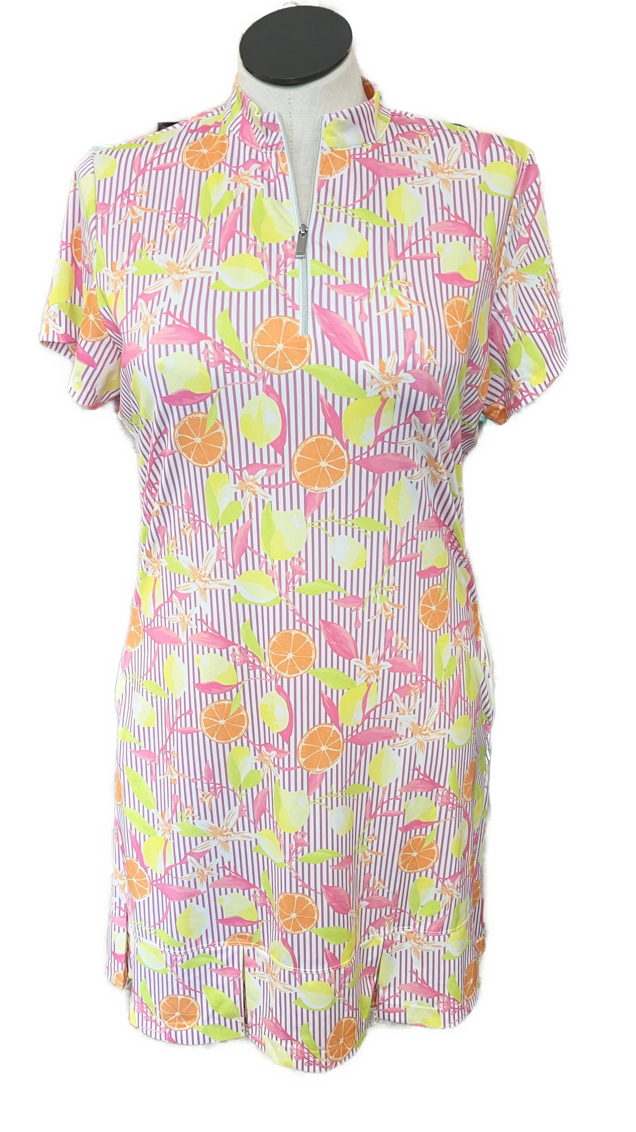 Casual chic dress Flutter-Sleeve Tail Activewear Short Sleeve Tropical Citrus Print Golf Dress Size XL MSP$100