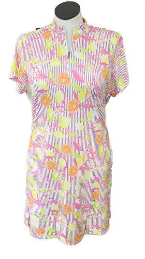 Casual chic dress Flutter-Sleeve Tail Activewear Short Sleeve Tropical Citrus Print Golf Dress Size XL MSP$100