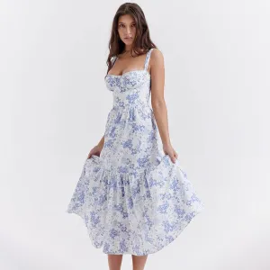 Trendy Silhouette Spring And Summer Comely Pastoral Style Sling Floral A Swing Cake Dress
