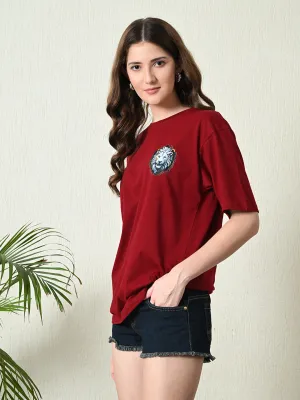 Classic 100% Cotton Lioness T-shirt ?C Maroon Cool Design Subtle Details