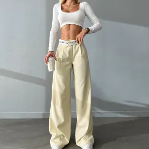 Party Guest Timeless Wear Knitted High Waist Contrast Color Loose Trousers