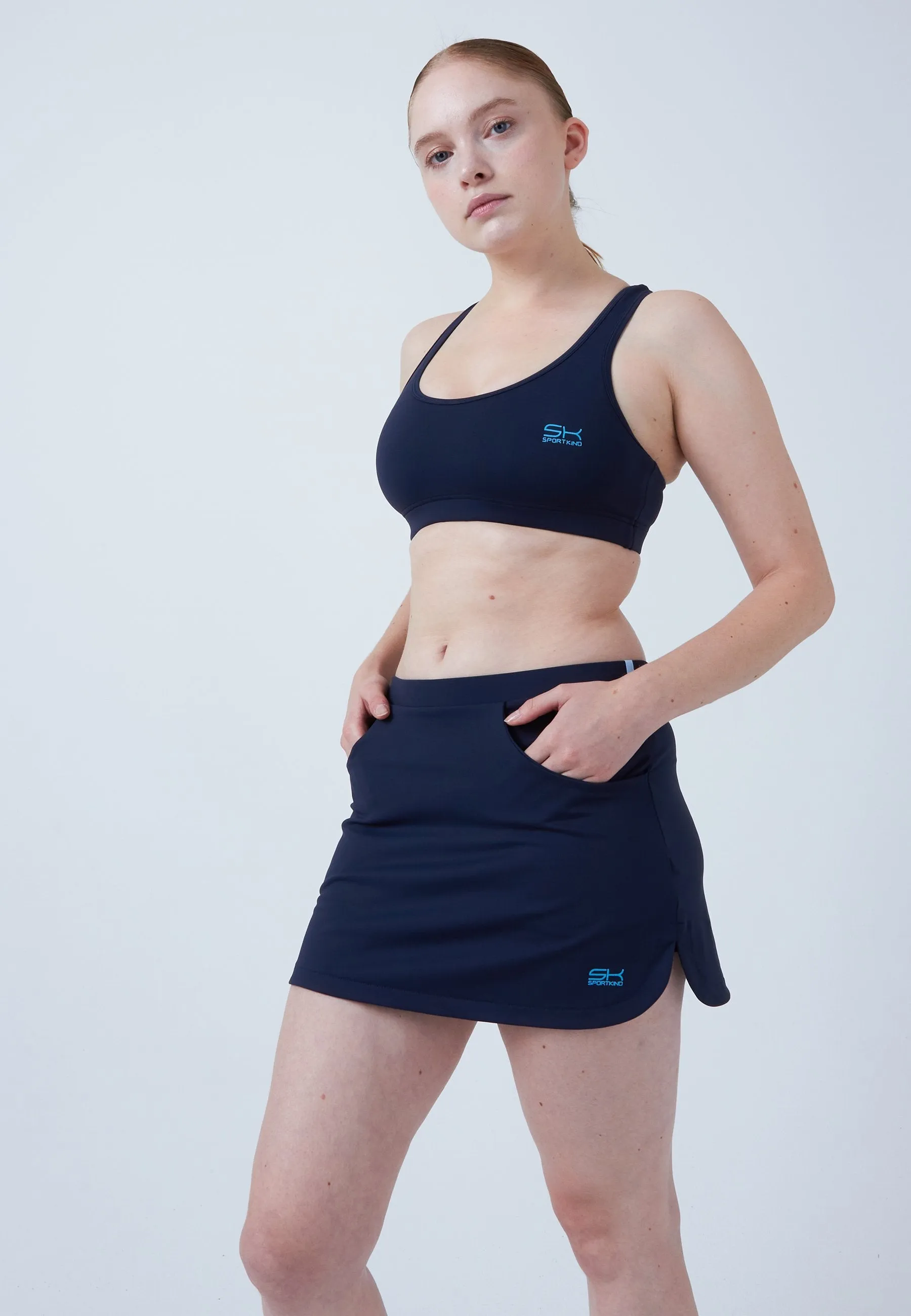 Washable fabric Airy Comfort Classic Tennis Skort with pockets, navy blue