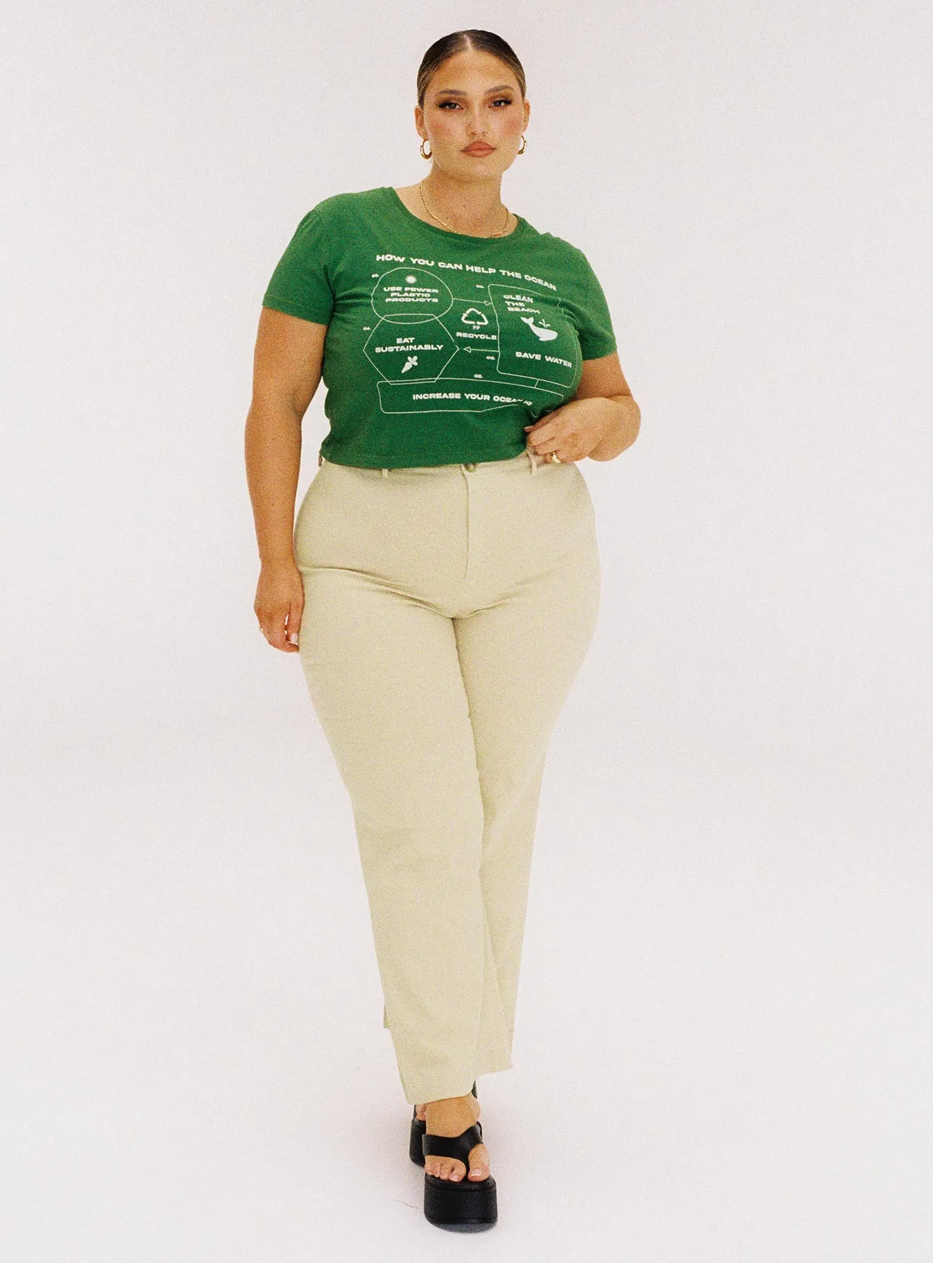 Oversized Cut Light Fashion Organic Protect Charity Baby Tee Green Curve
