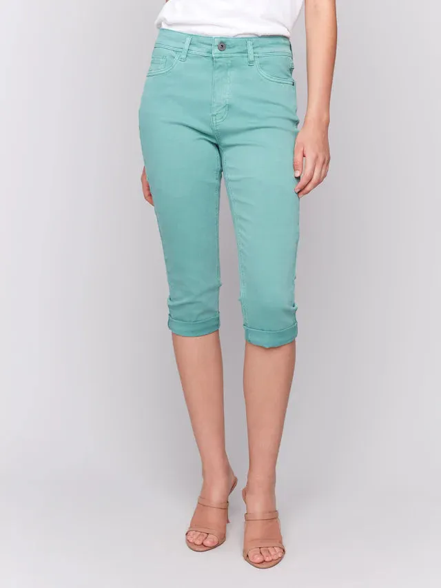FlexibleCollar Elastic cuffs *SALE* CHARLIE B STRETCY TWILL PEDAL PUSHER - TEAL