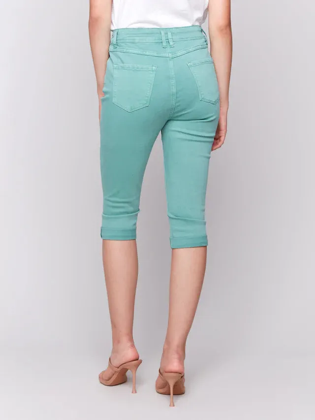 *SALE* CHARLIE B STRETCY TWILL PEDAL PUSHER - TEAL Elegant Skirt